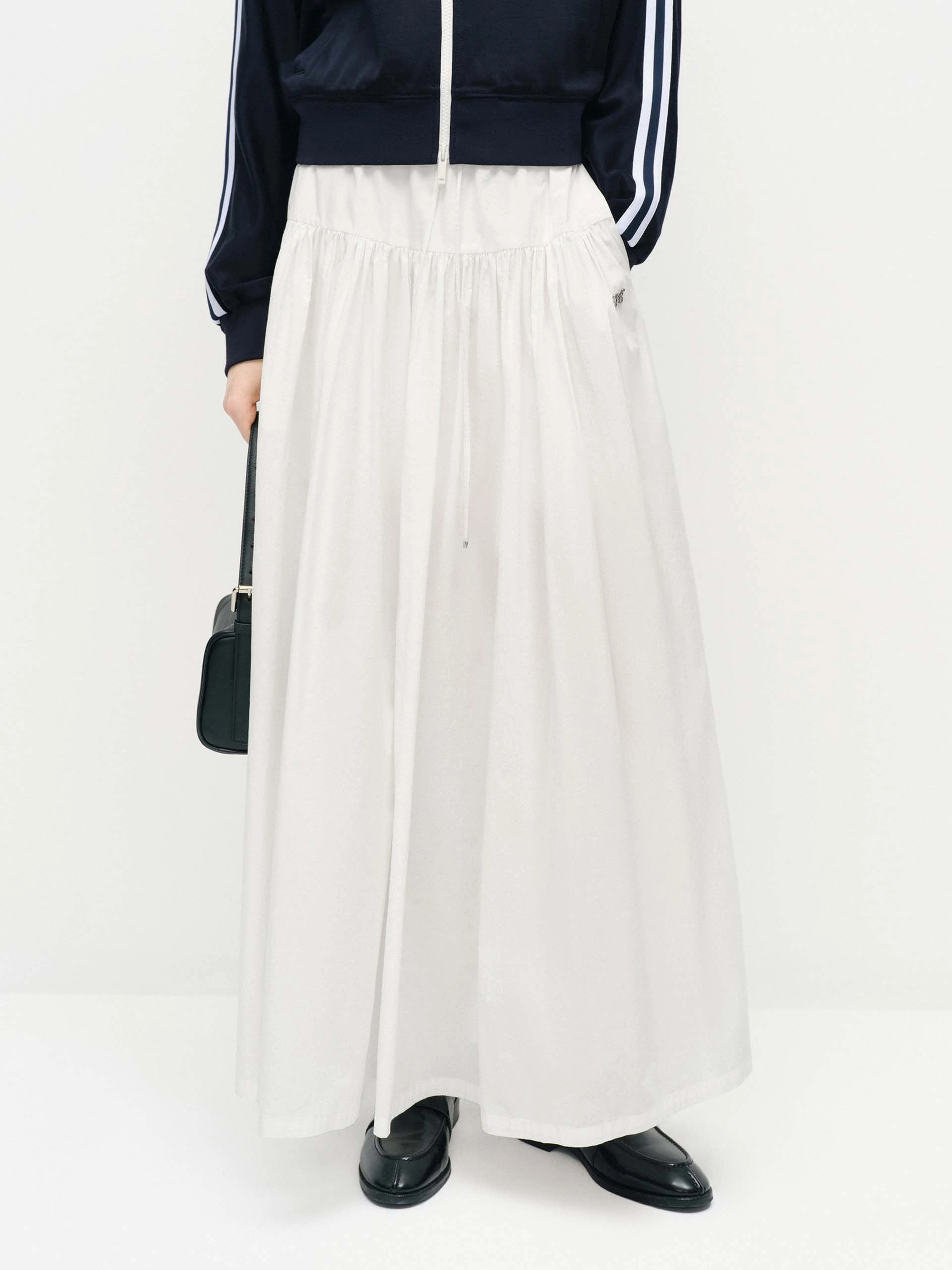 Water Repellent Finish Drawstring A-line Maxi Skirt