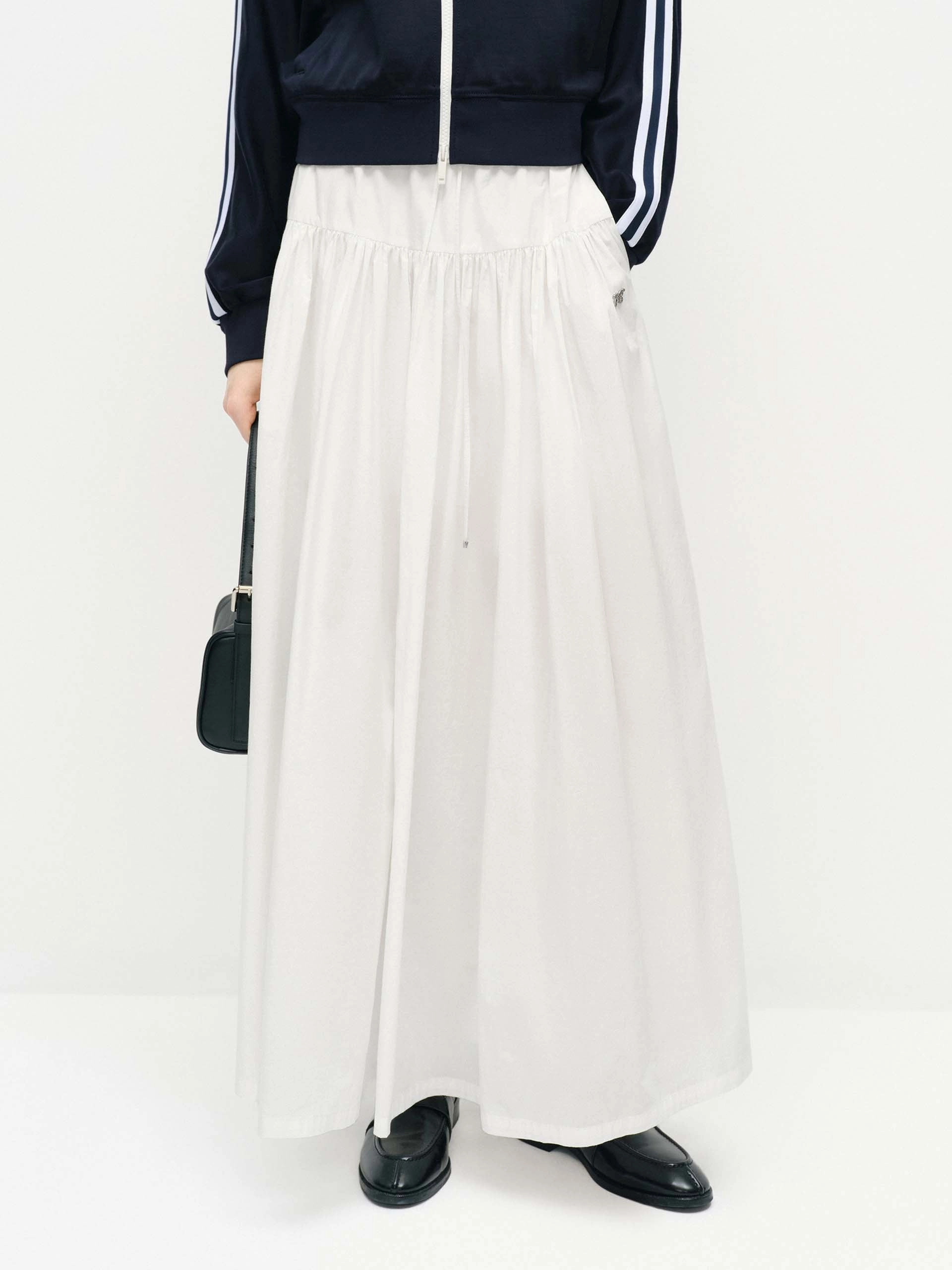 Drawstring A-line Maxi Skirt Layered Structure