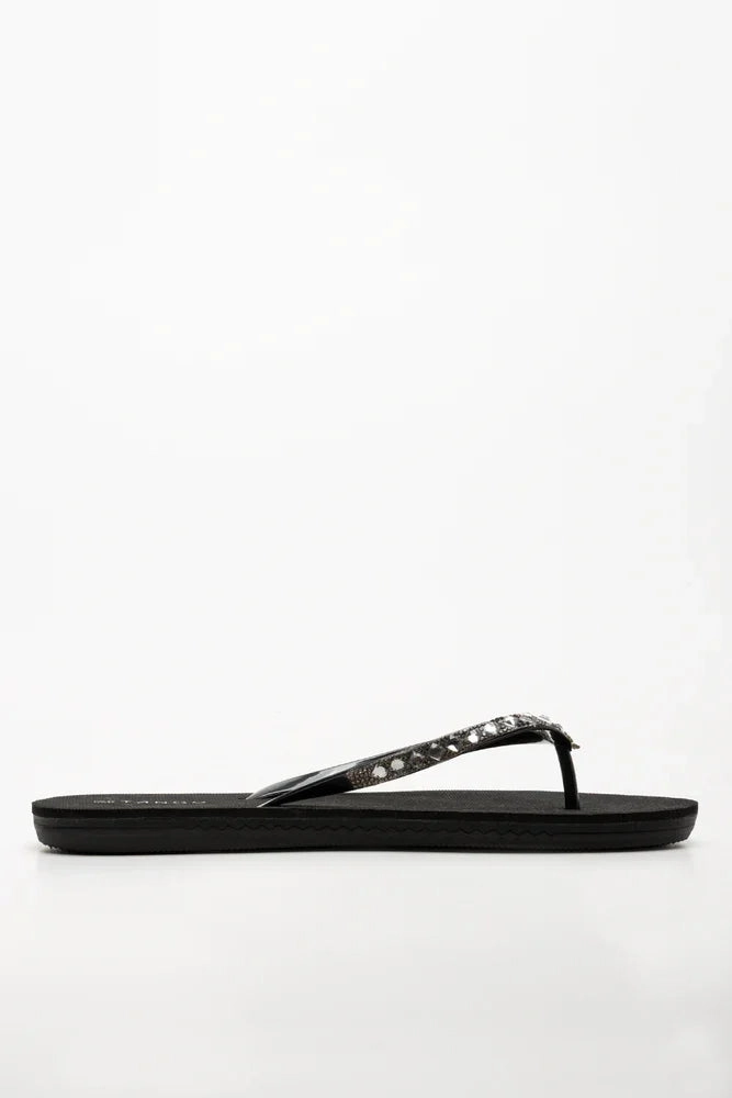 Diamante Flip Flops Black Crystal Shine