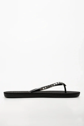 Diamante Flip Flops Black Crystal Shine