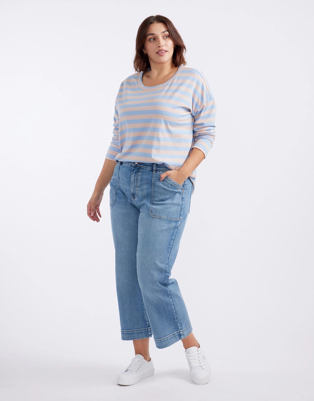 WrinkleResistant Versatile Apparel Relaxed Long Sleeve T-Shirt - Dusty Rose/Blue