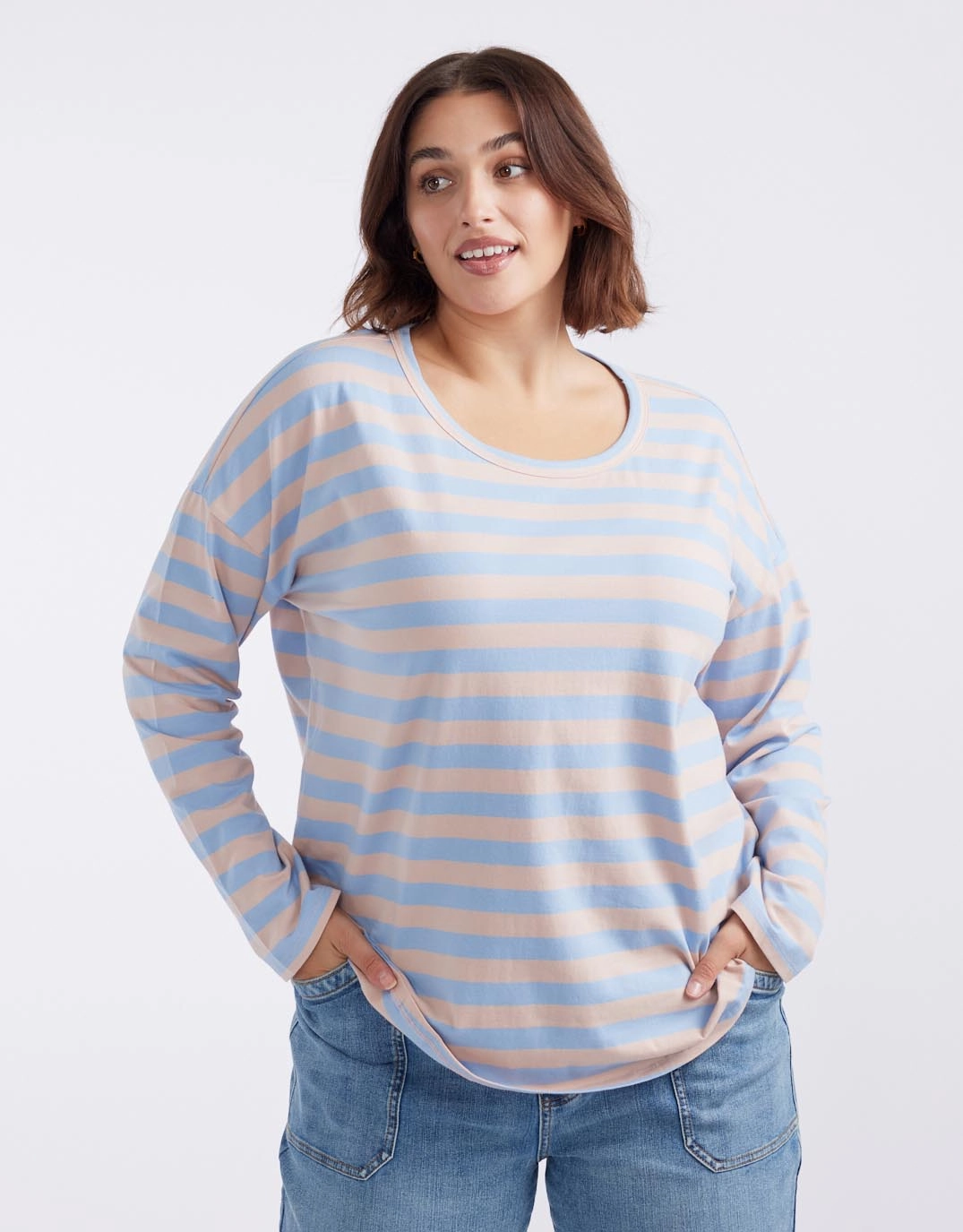 Relaxed Long Sleeve T-Shirt - Dusty Rose/Blue Travel Ready casual top