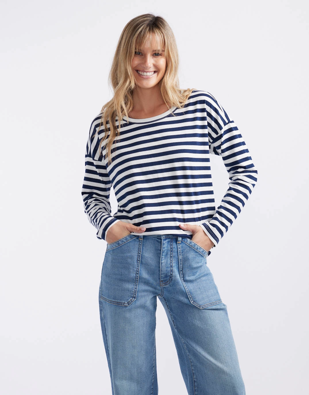 Relaxed Long Sleeve T-Shirt - French Navy/White Light Wear