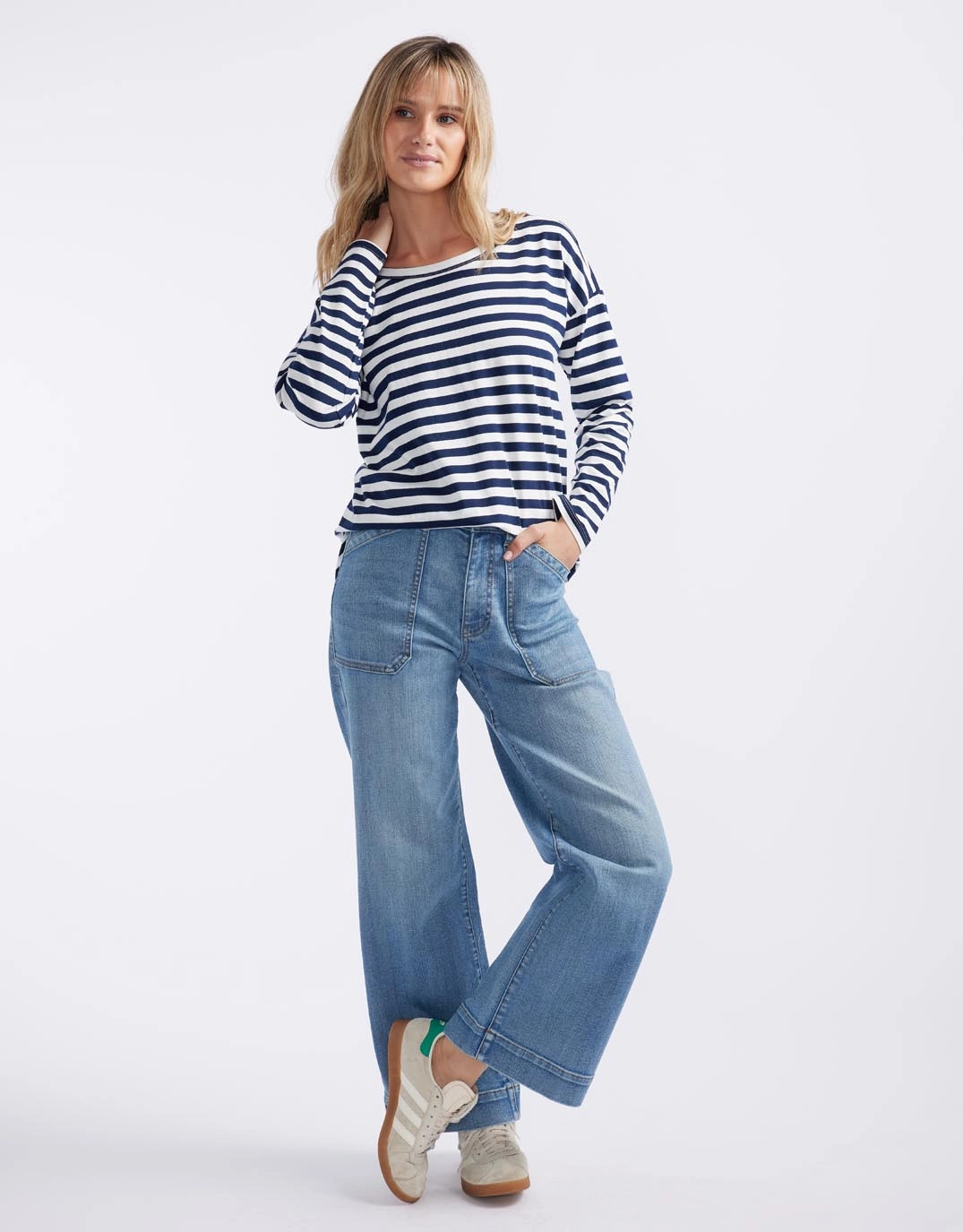 Relaxed Long Sleeve T-Shirt - French Navy/White City Smart Casual Vibe Wear