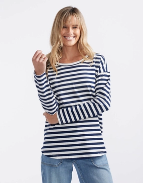 Relaxed Long Sleeve T-Shirt - French Navy/White Comfy Pieces Versatile Layering