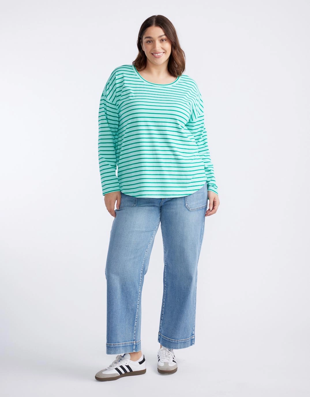 Seamless Edging Relaxed Long Sleeve T-Shirt - Mint/Green