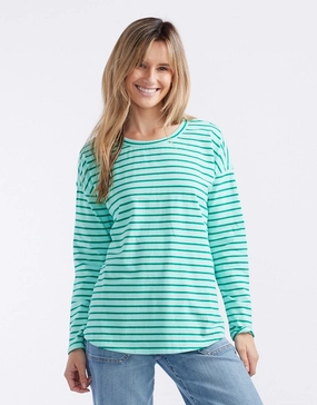 Crew Neck Design Relaxed Long Sleeve T-Shirt - Mint/Green