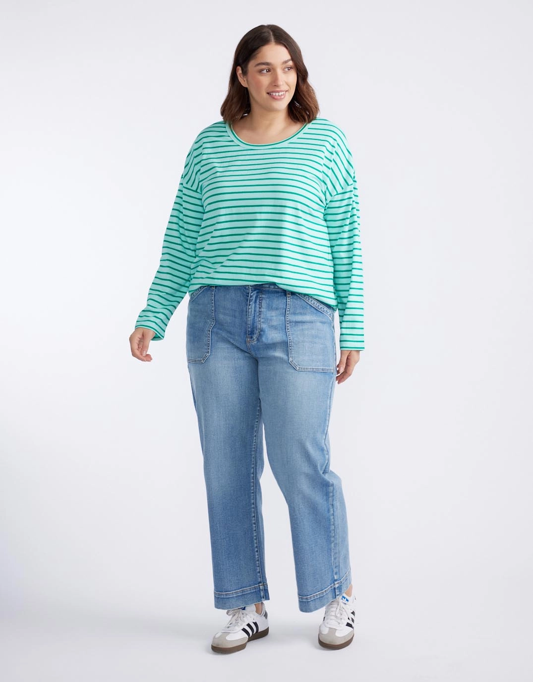 Breathable fabric High Durability Weave Relaxed Long Sleeve T-Shirt - Mint/Green