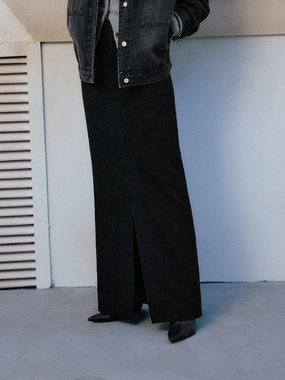party look Elasticized Hem Front Slit Wool Blend Skirt