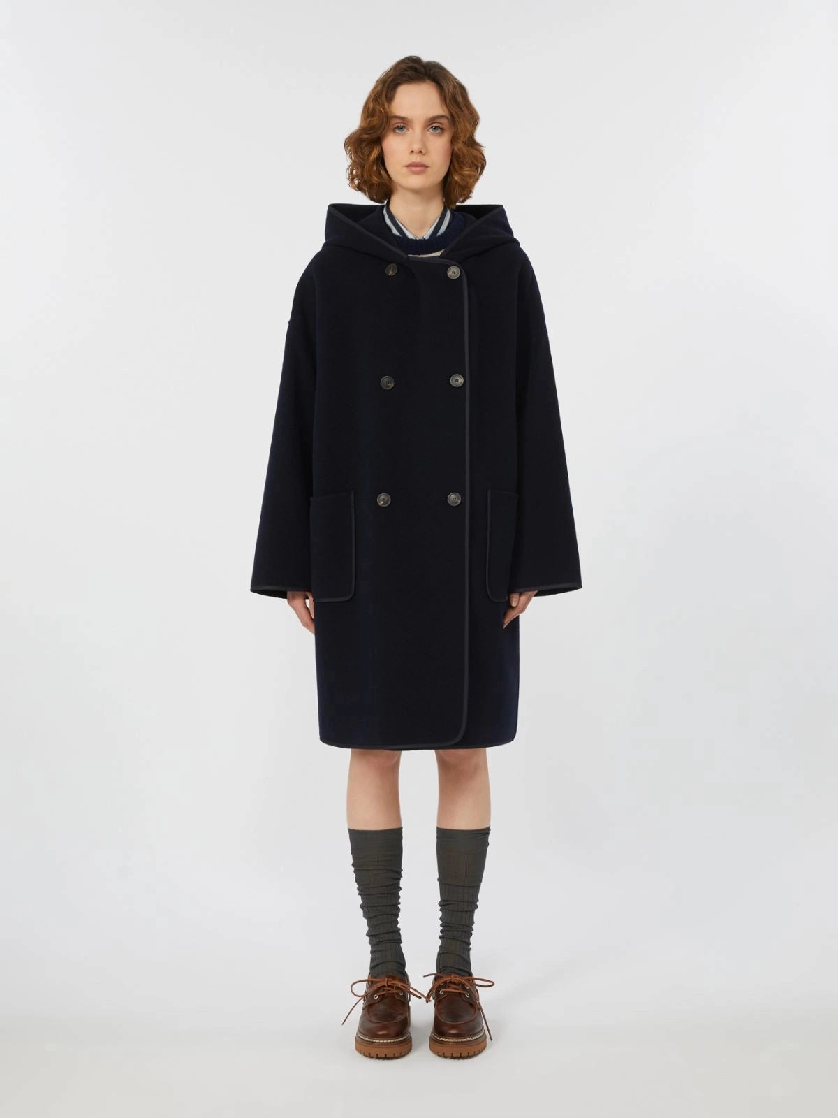 Full Length Zipper Closure Weekend Max Mara Bergen Coat in Navy