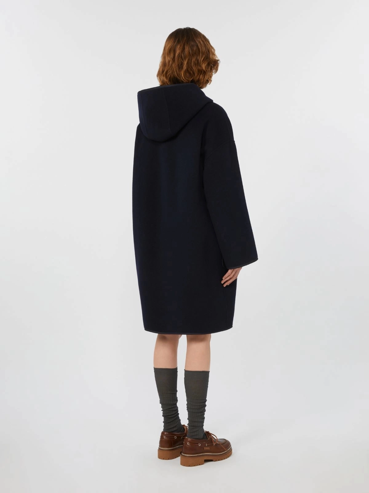 Thick Fabric Sleek Layer Fit Weekend Max Mara Bergen Coat in Navy