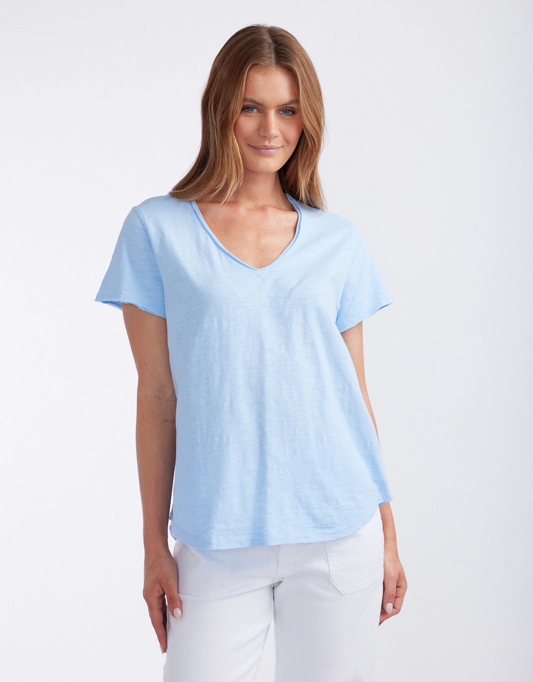 Eco Friendly Dye Relax Style Trend Summer Vee Tee - Ocean Blue