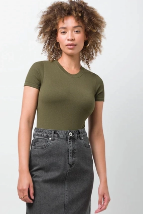 Fine Rib Seamless Bodysuit Ballerina Sleeve Green Flatlock Seams Temperature Regulating Fabric