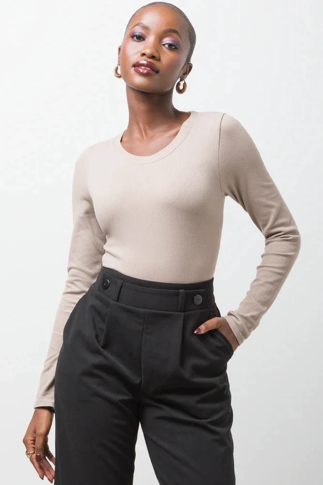 ThermalRegulationLayer Rib Seamless Long Sleeve Bodysuit Natural