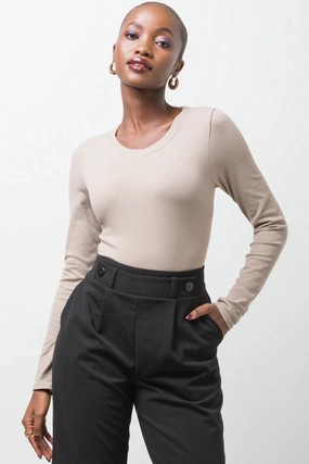 ThermalRegulationLayer Rib Seamless Long Sleeve Bodysuit Natural