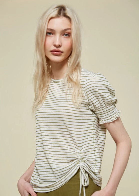 Lightweight Blouse 84276243  Striped Linen T-Shirt - Khaki Stripe