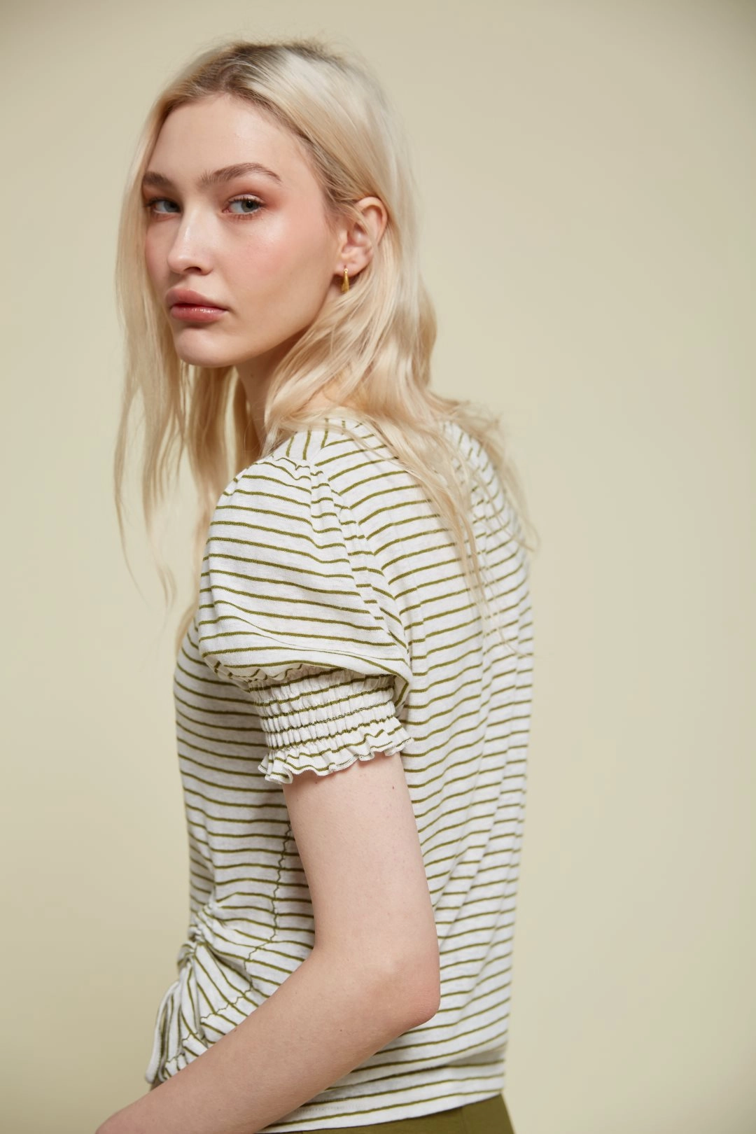 Athletic Wear EcoCertified Material 84276243  Striped Linen T-Shirt - Khaki Stripe