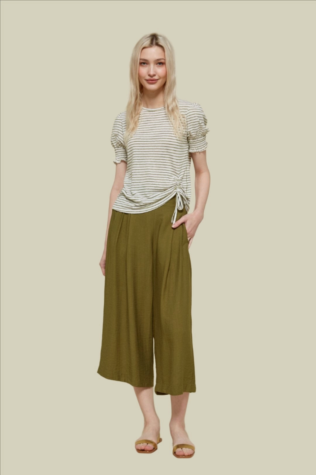 FlexibleCuff 84276243  Striped Linen T-Shirt - Khaki Stripe