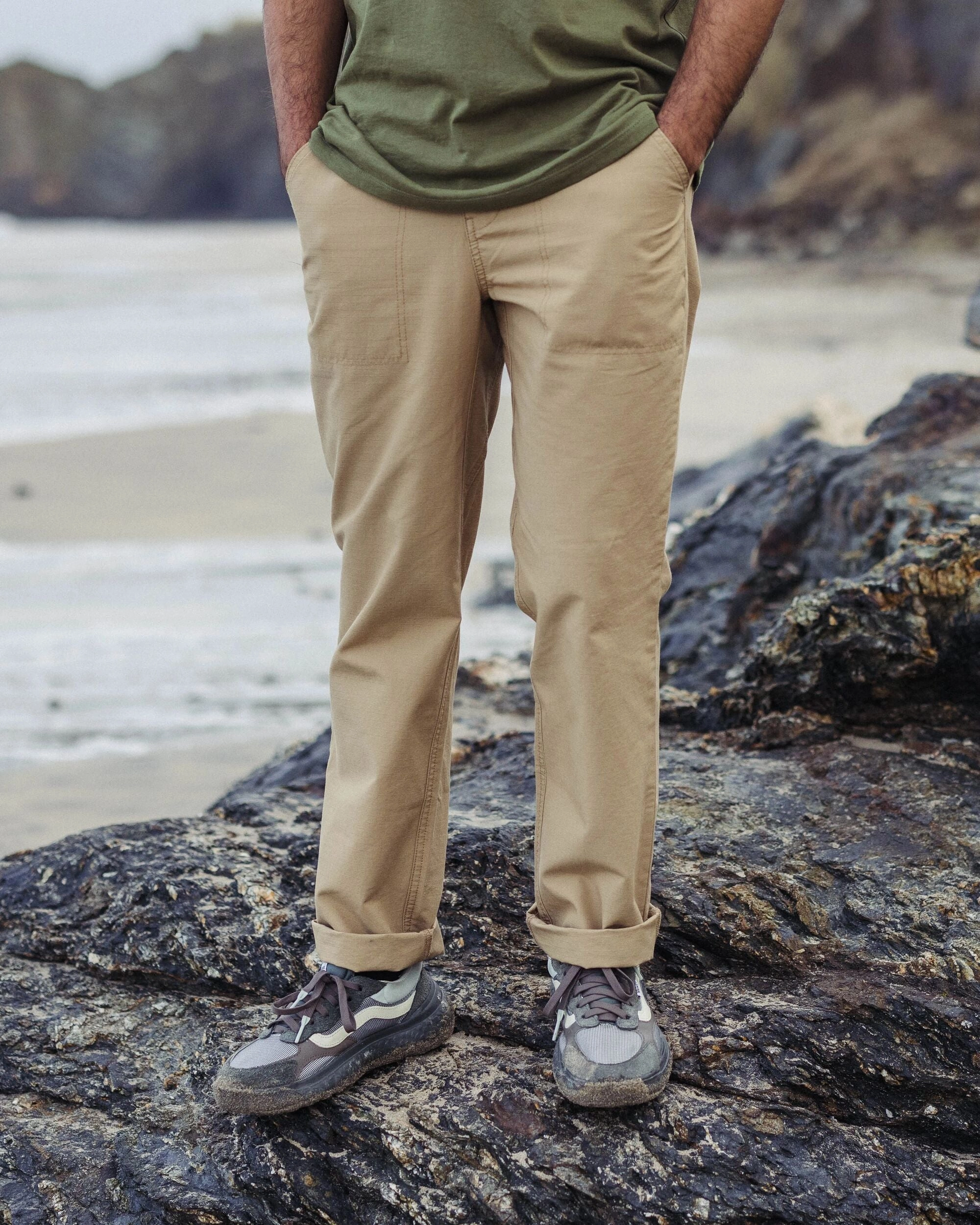 Eco Friendly Fabric Fashionable Cut Rif-Raf Organic Cotton Ripstop Trouser - Biscuit