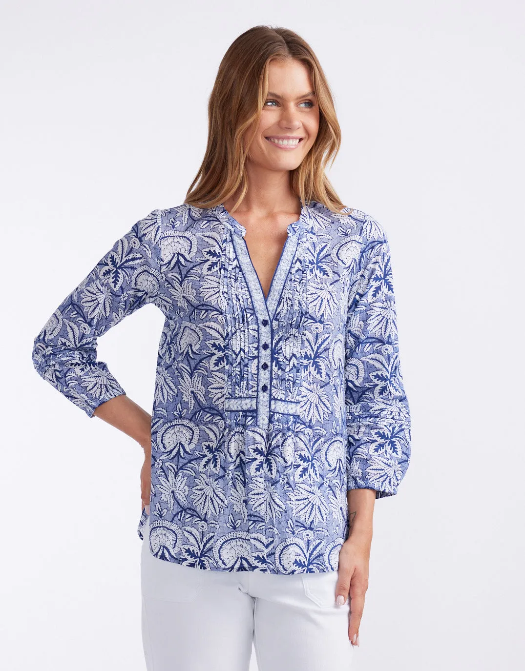 Sustainable Choice Beach Wear Natalie Cotton Blouse - Malta Navy