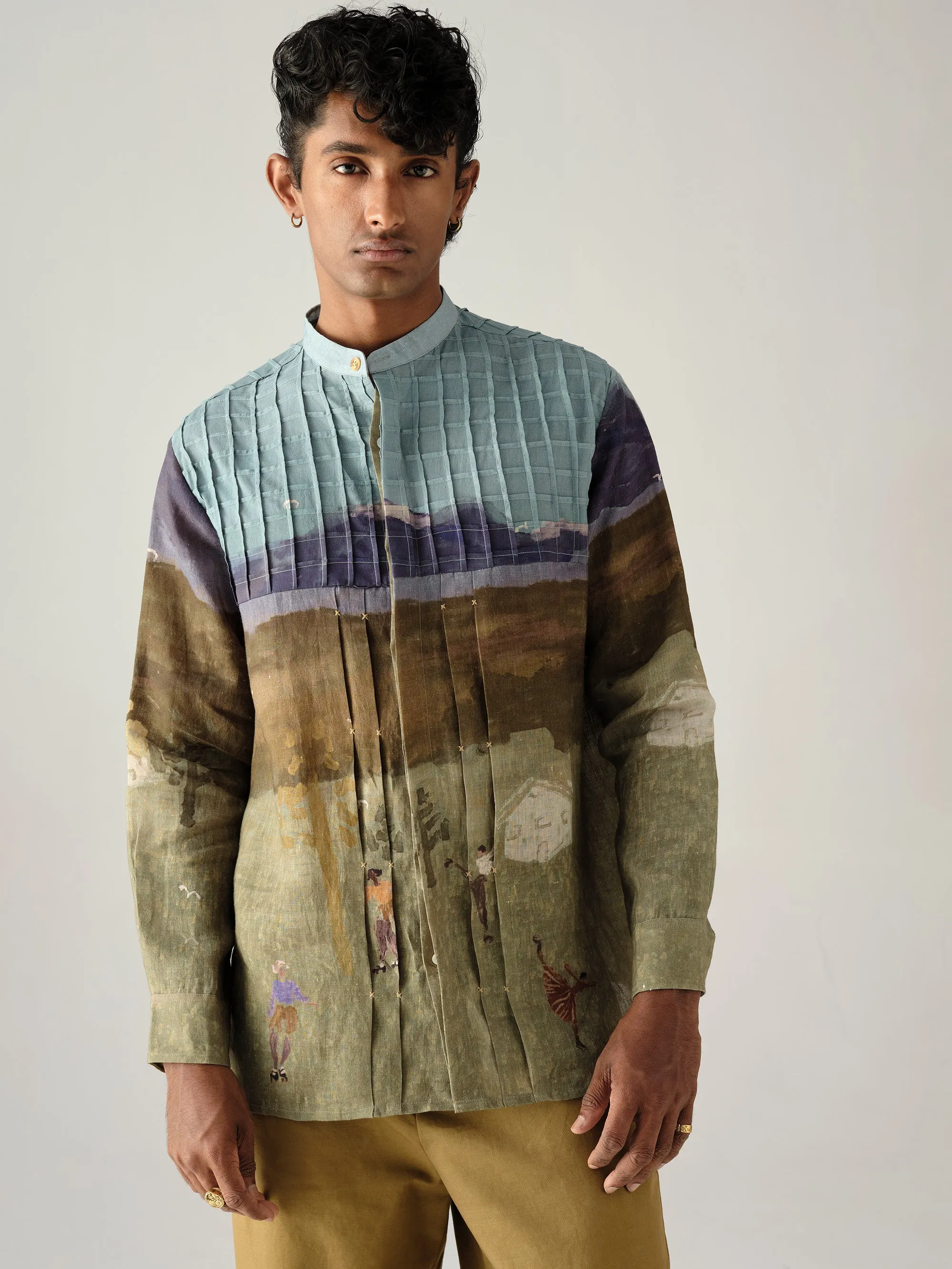 Odor Resistant Pintuck Collarless Shirt