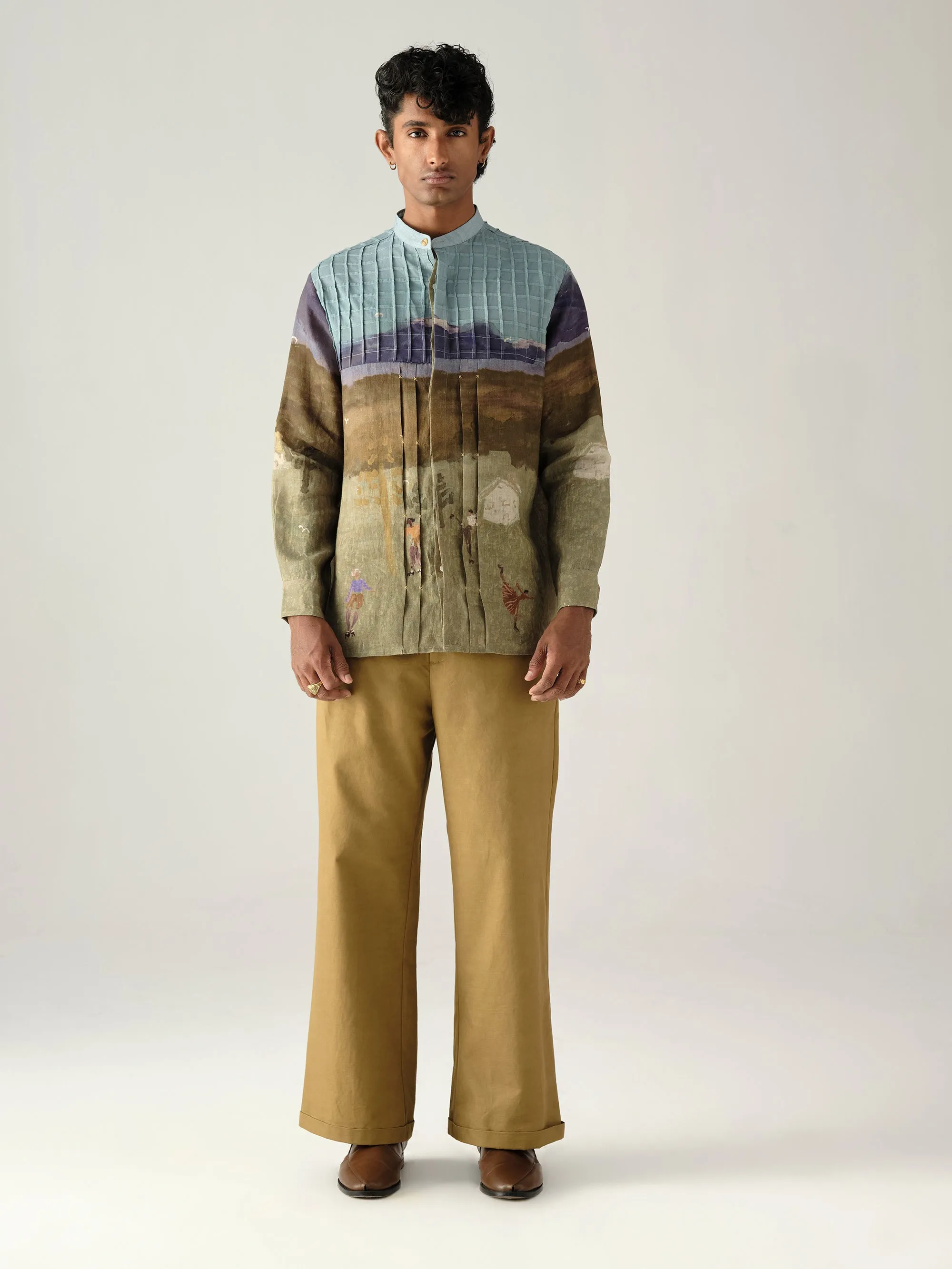 Pintuck Collarless Shirt Snag Free Surface Layering Essential