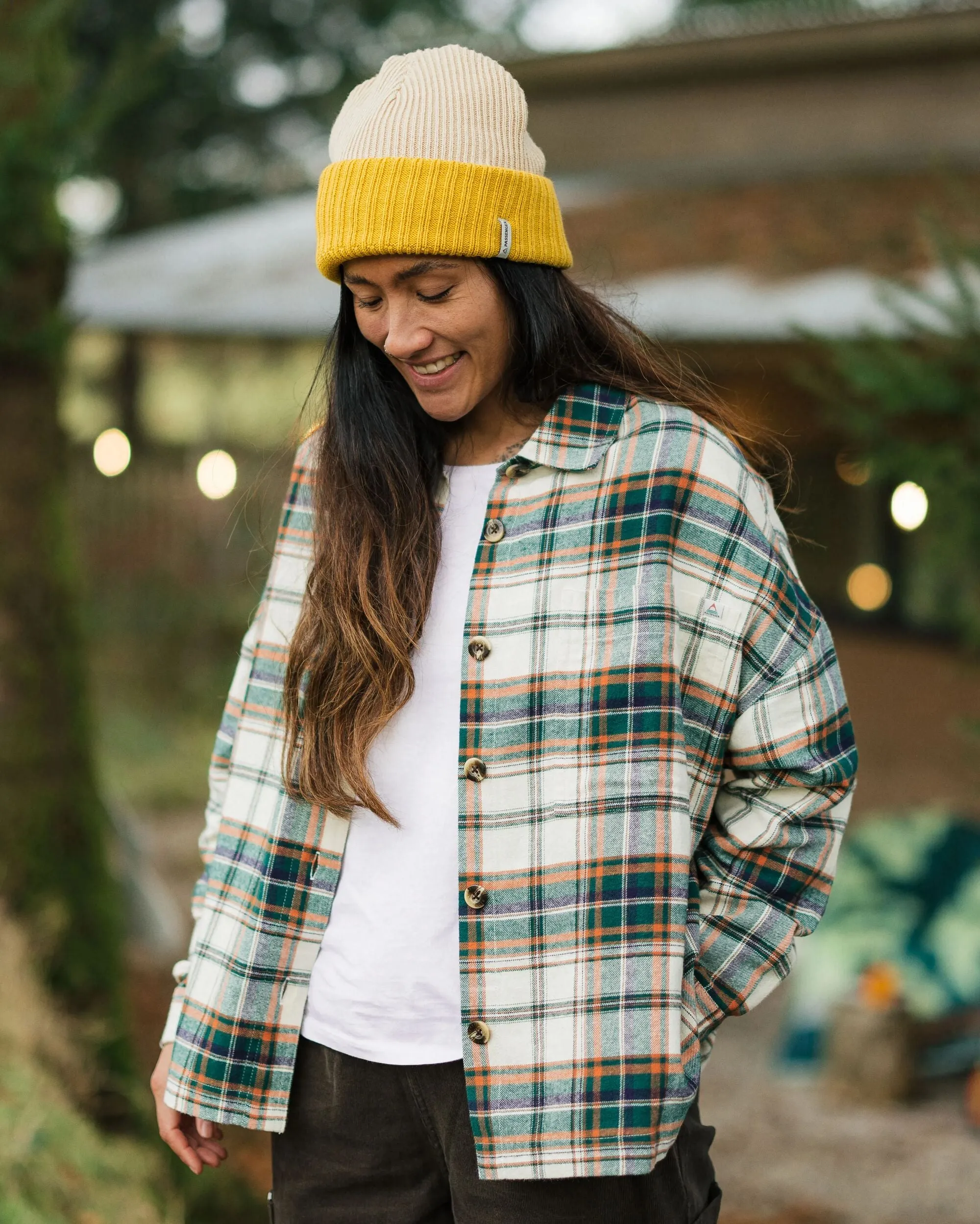 Classic Color Durable Buttons Rootsy Organic Cotton LS Shirt - Birch/Rain Forest Check