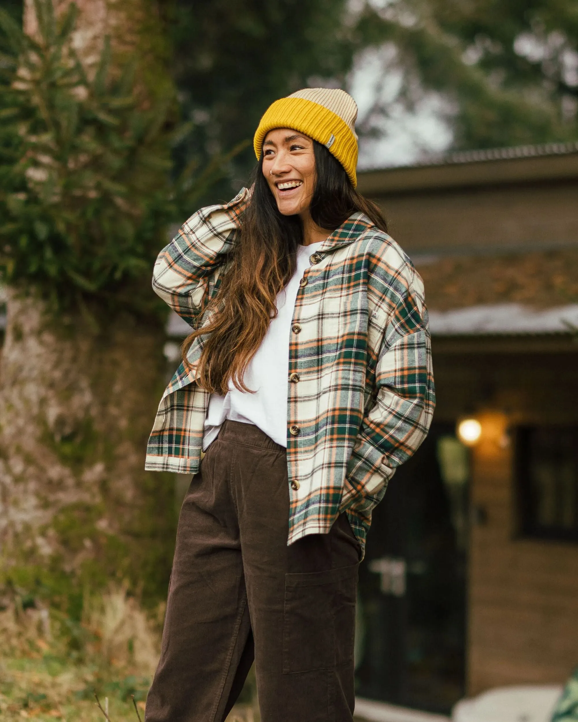 Thermal regulation Anti Static Treatment Rootsy Organic Cotton LS Shirt - Birch/Rain Forest Check
