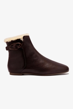 Comfortable Balance Cushioned Insole Mini Verona Boot In Brown Leather And Natural Shearling