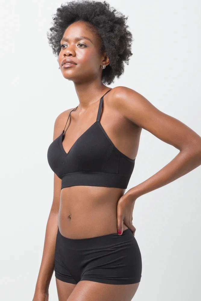 Zigzag stitching seams Green fitness wear Seamfree Bralette Black