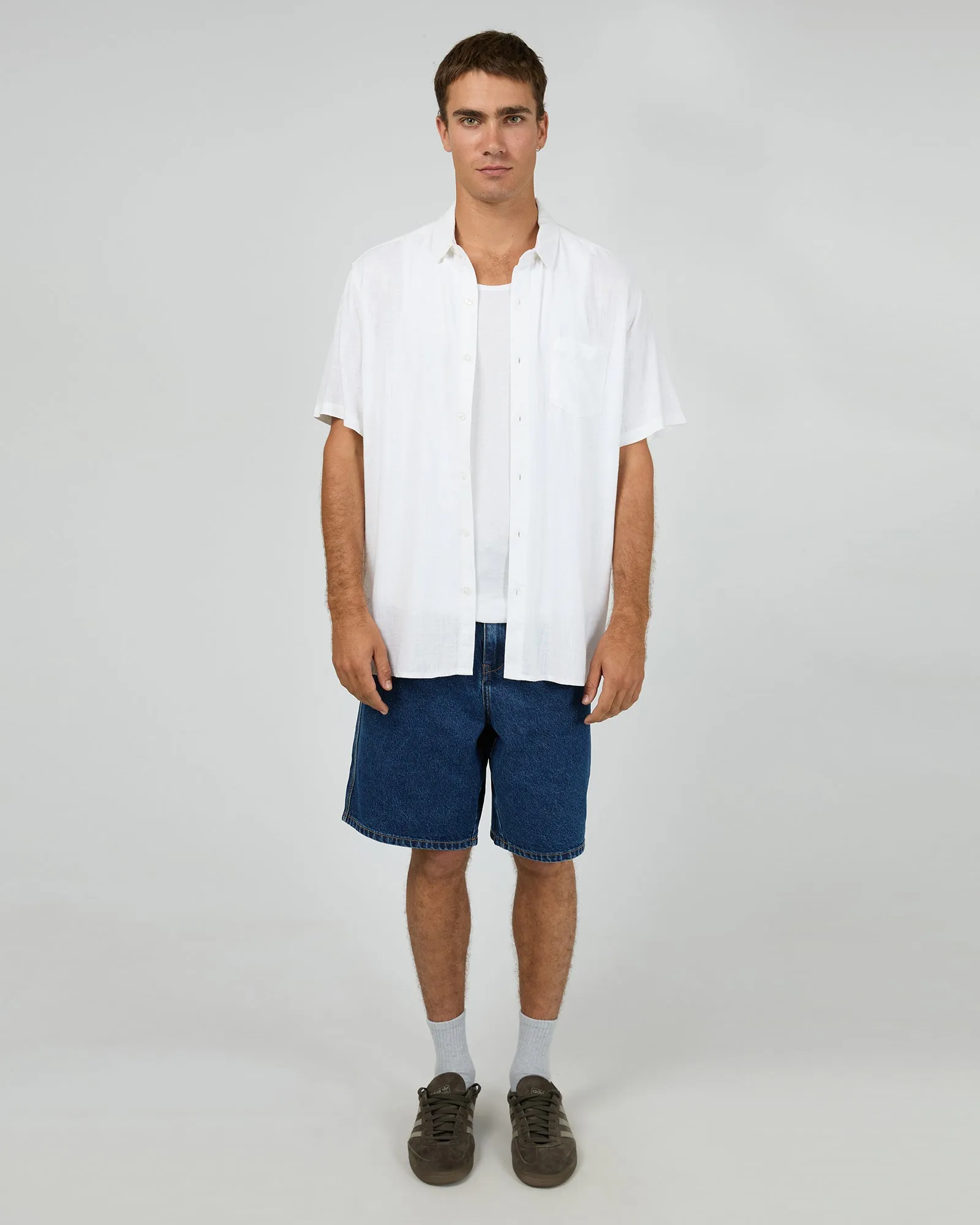 High-End Fashion Textured Linen SS Shirt White