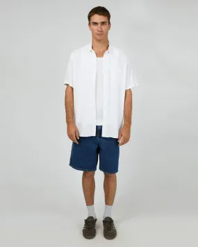 Geometric Design hypoallergenic Textured Linen SS Shirt White