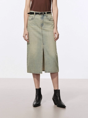 Front Slit Vintage Skirt Visual Outfit