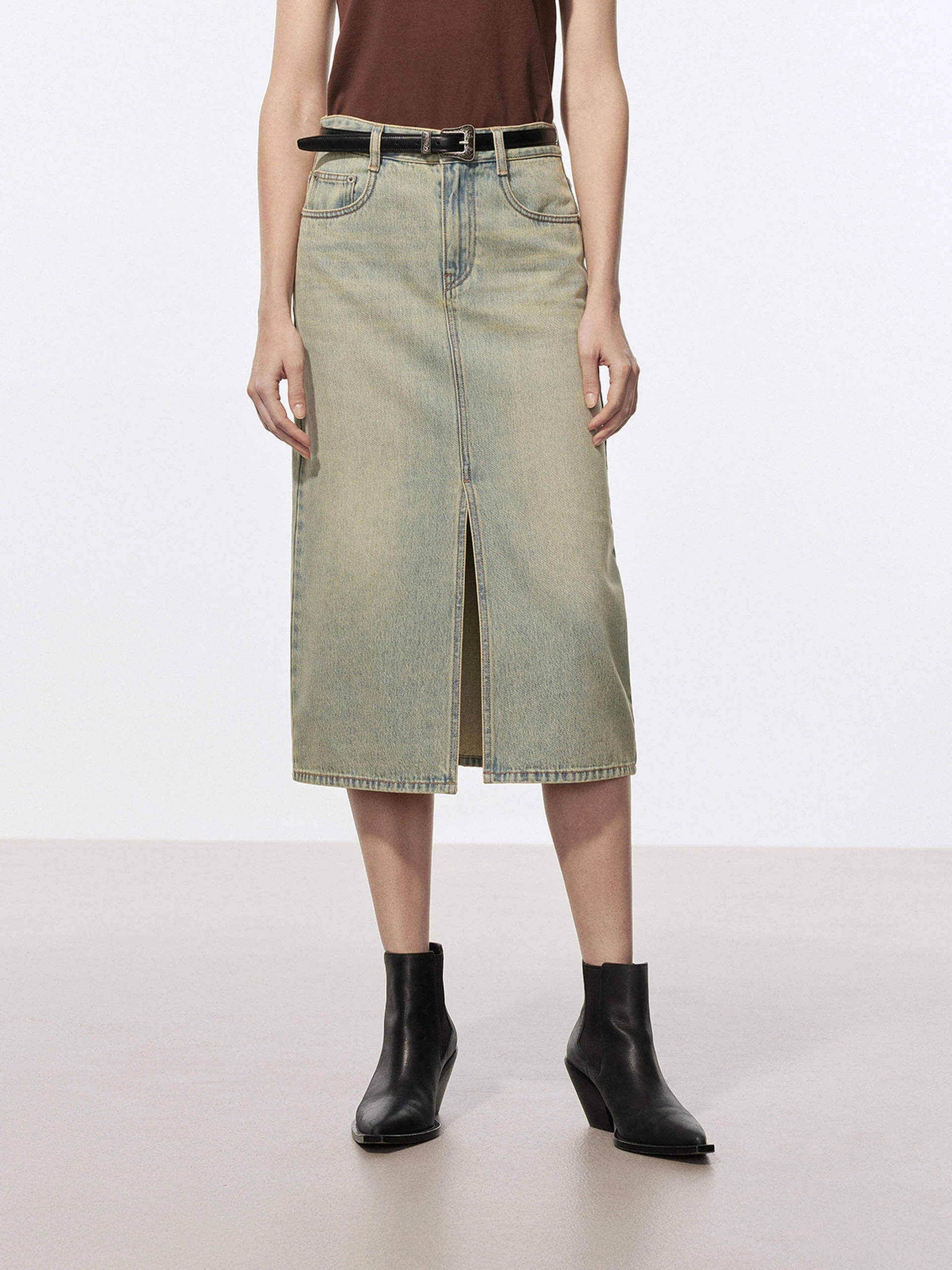Breezy Flow Front Slit Vintage Skirt