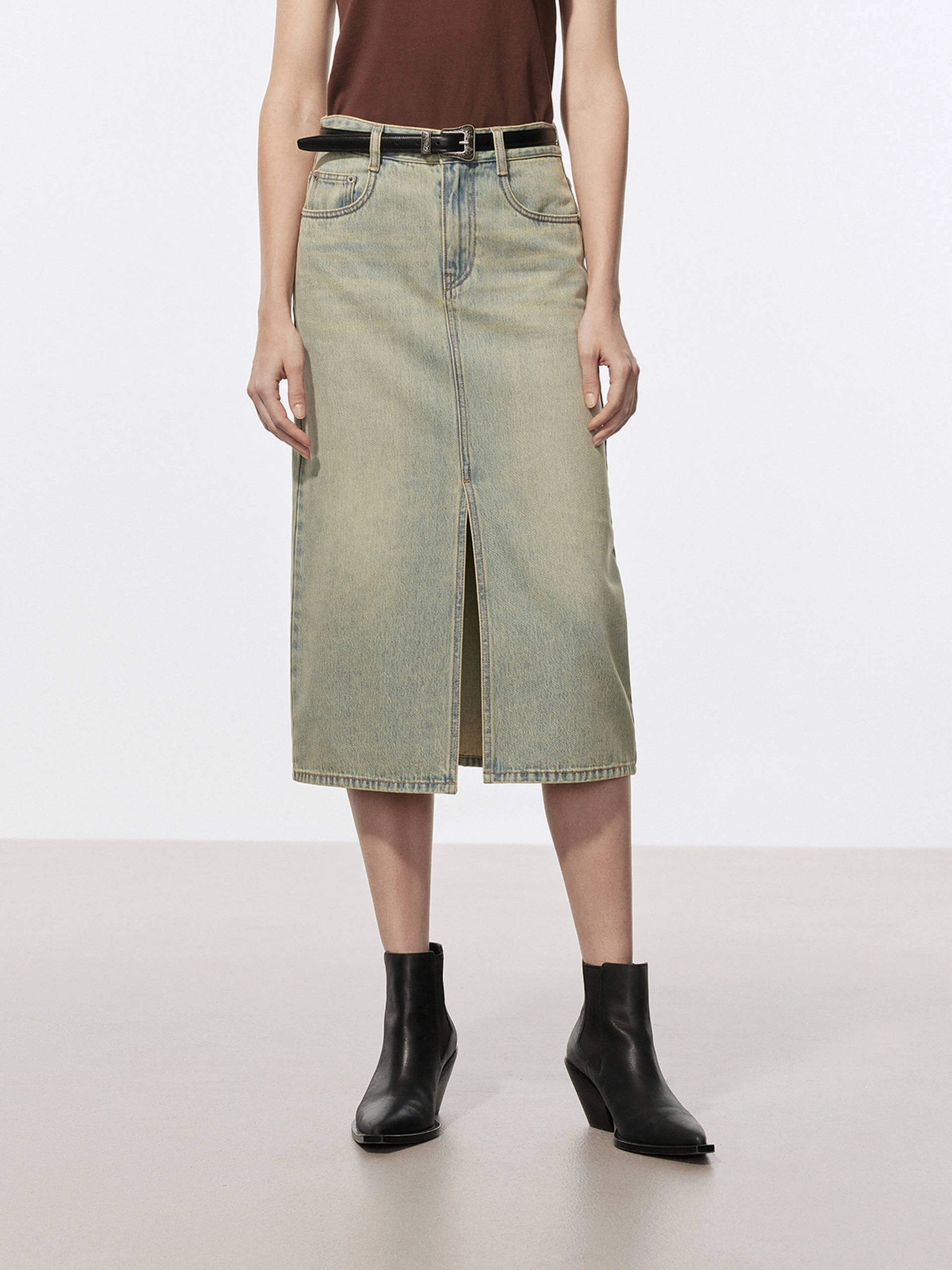 Front Slit Vintage Skirt No Ride Up