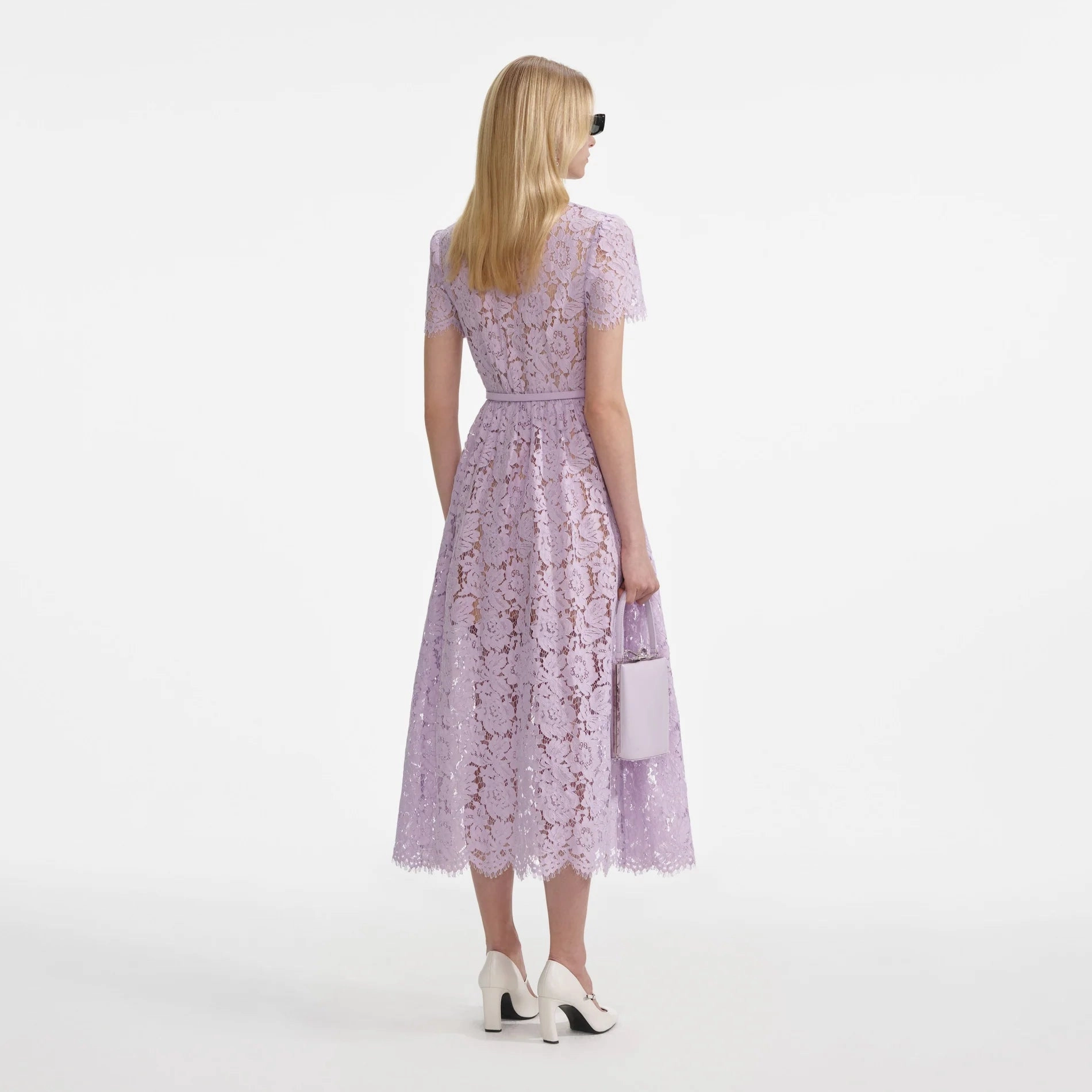 Lightweight Layer Self Portrait 006 Lace Button Front Midi Dress in Lilac