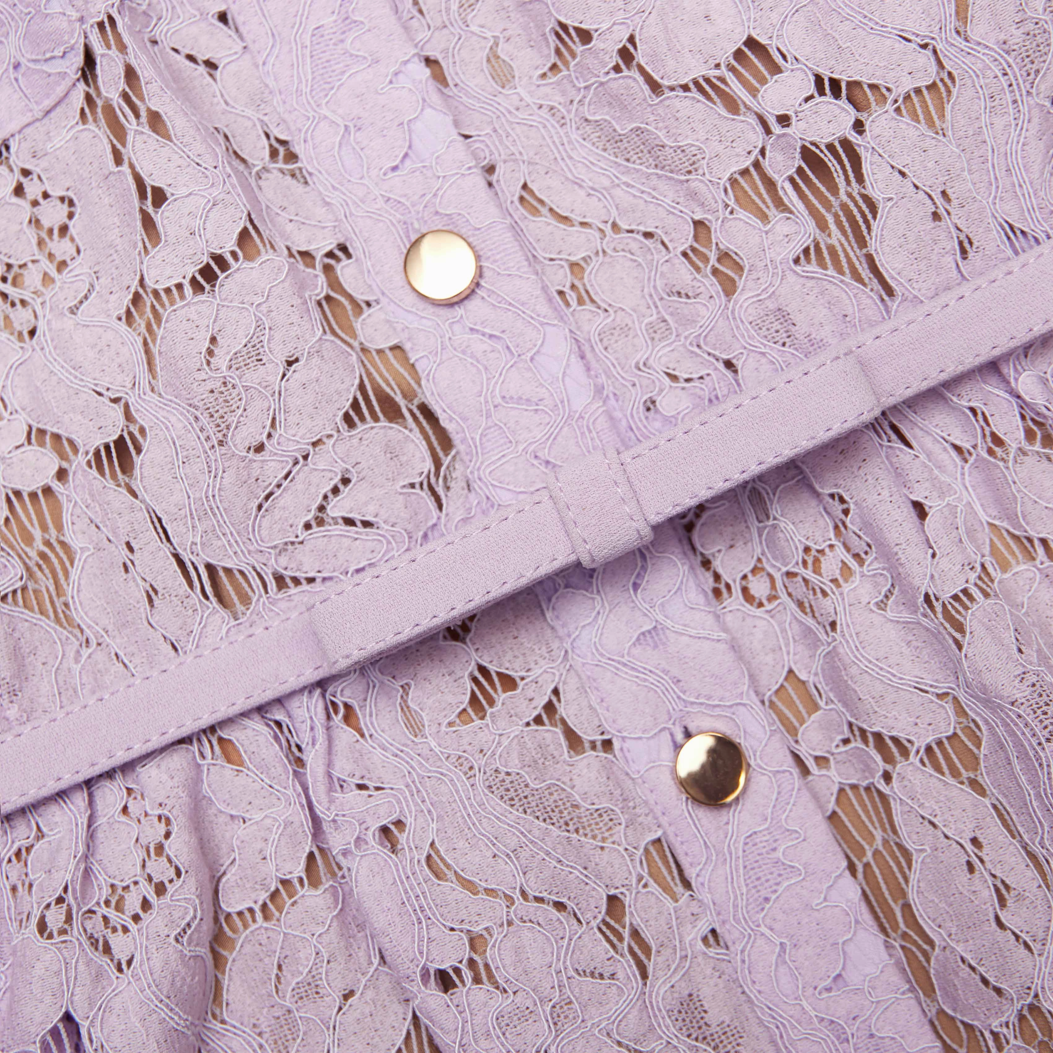 Self Portrait 006 Lace Button Front Midi Dress in Lilac Art Spirit Summer Wardrobe