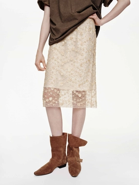 Transitional Wear Runway Inspired Sequin Detail Lace Skirt