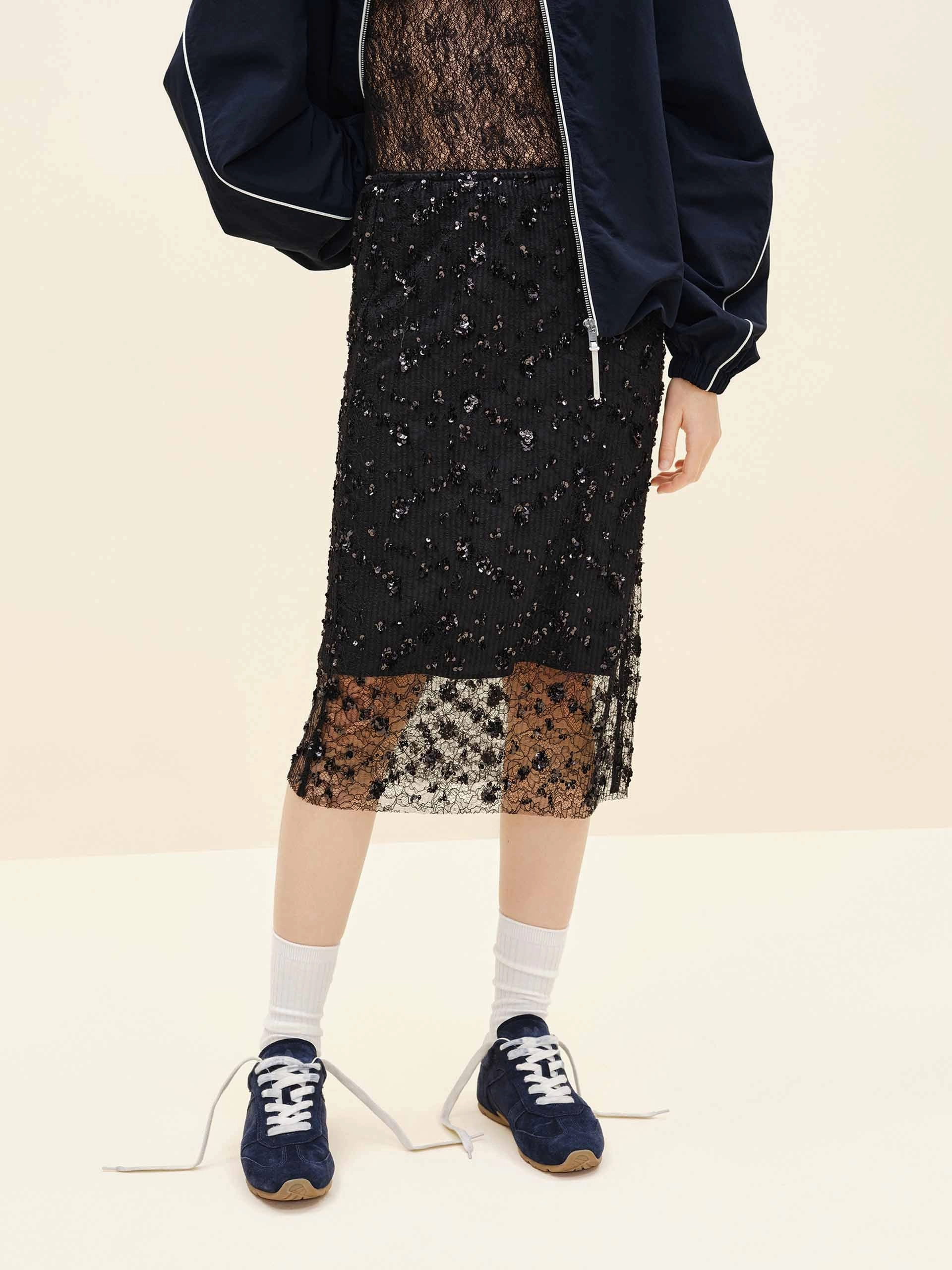 Sequin Detail Lace Skirt Breezy Mood
