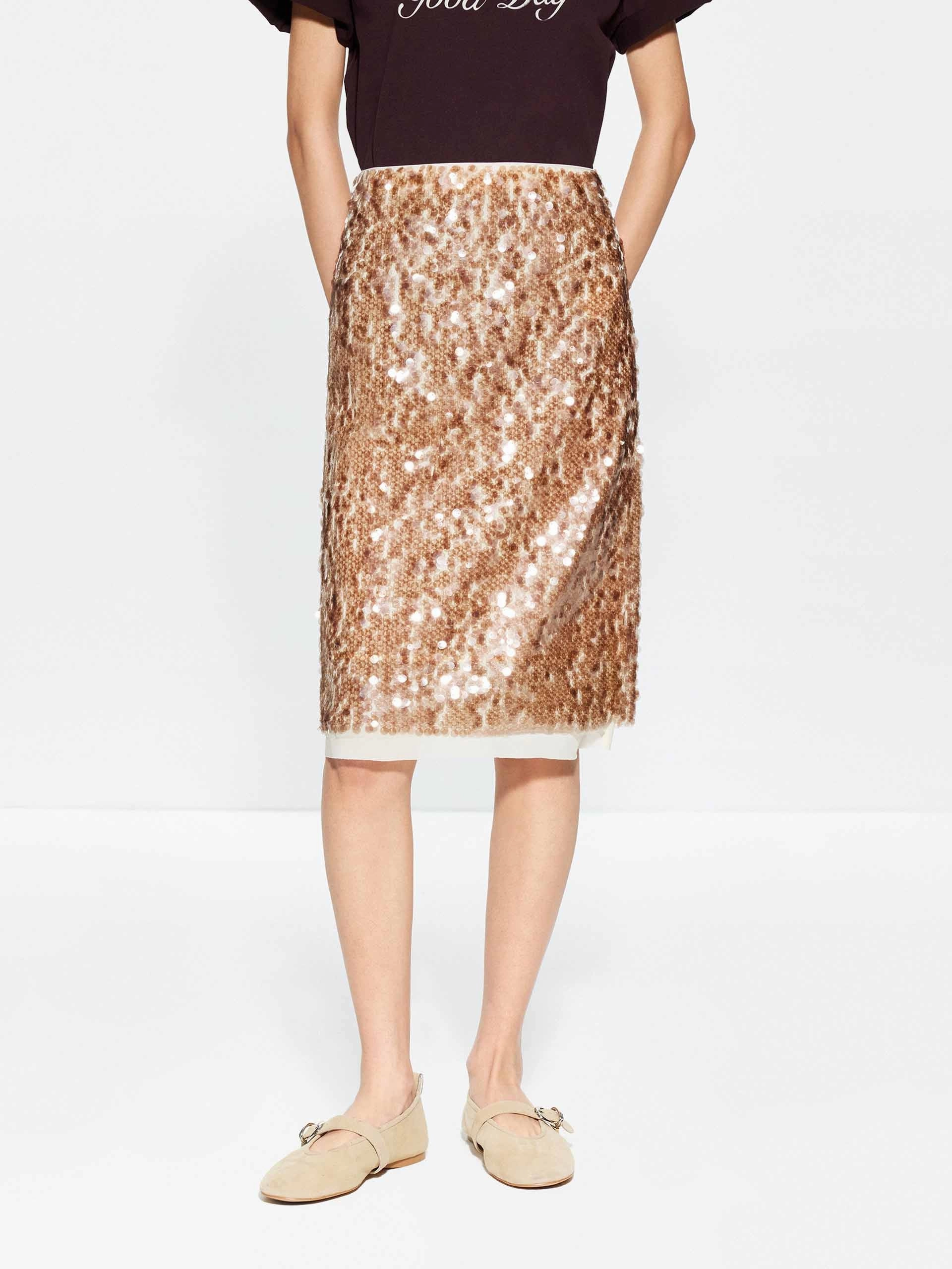 Built In Shorts Sequin Layered Straight Skirt