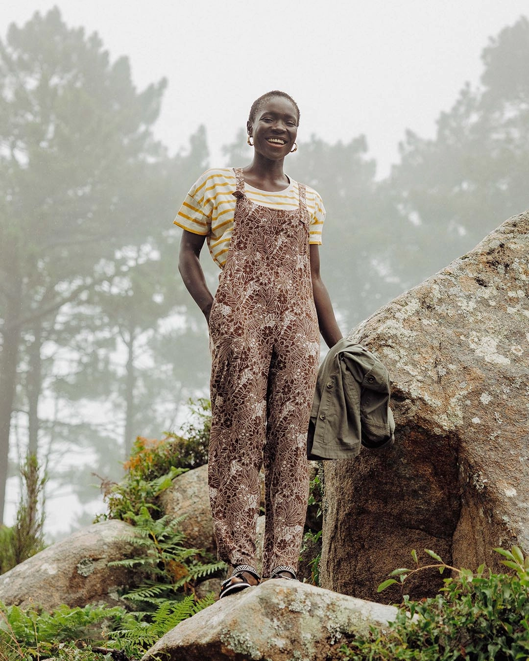 Serenity Dungarees - Chestnut Floral Pattern Performance Wear