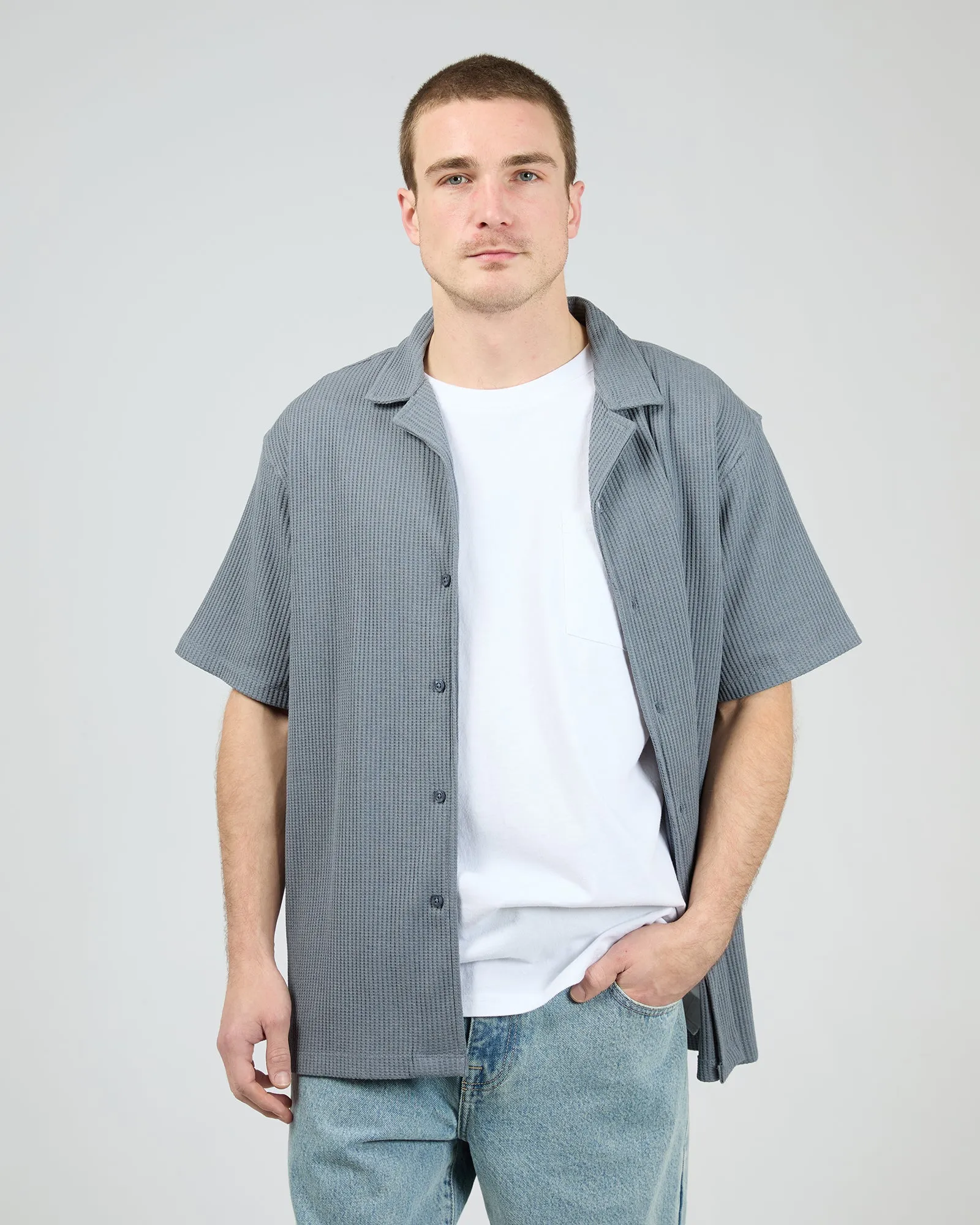 formal dinner Yoke Design Session Waffle SS Shirt Steel