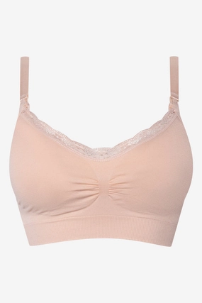 Padded Lace Trim Nursing Bra Pink All-Day Material Workout partners