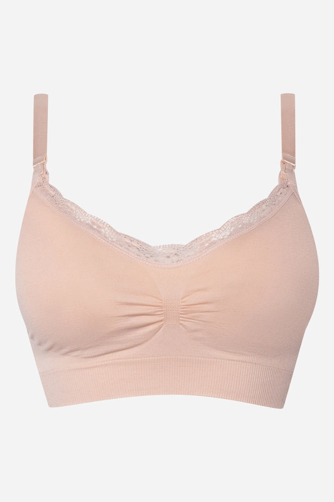 Padded Lace Trim Nursing Bra Pink All-Day Material Workout partners