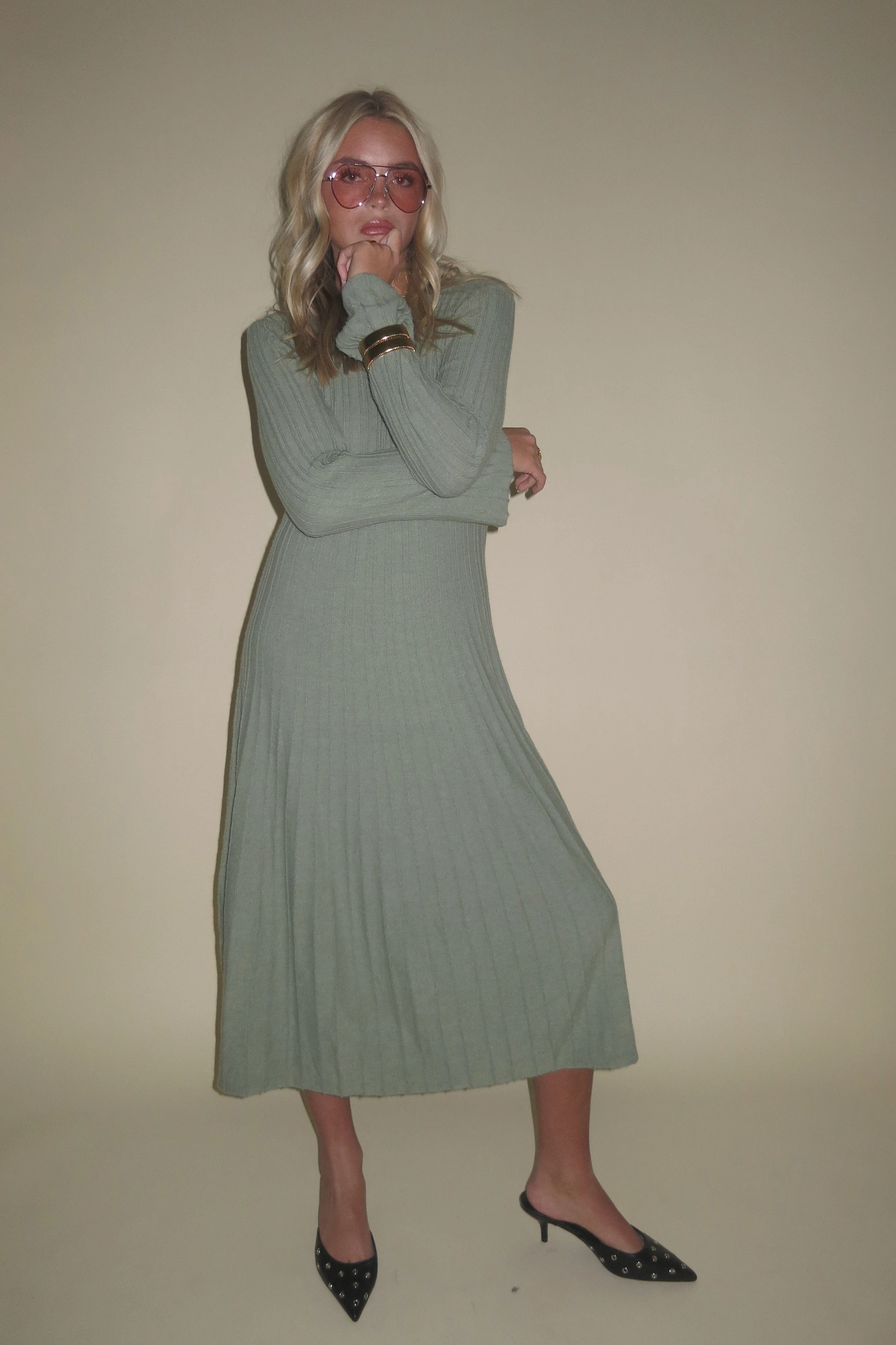 ONLINE ONLY | Jayne Knit Dress - Sage FoldablePackaging