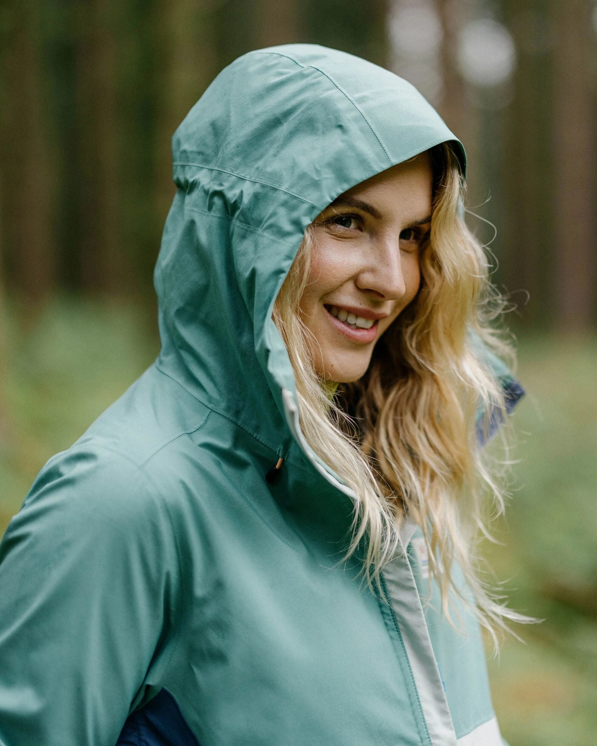 Rainstorm Recycled Waterproof Jacket - Deep Sea/Surf Spray QuiltedPattern Multi Pocket Design