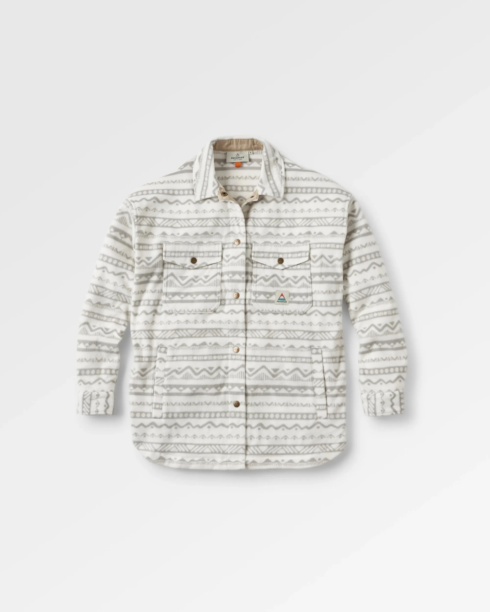 Anti-static Bold Prints East Recycled Polar Fleece Shirt - Mountain Geo Vintage White