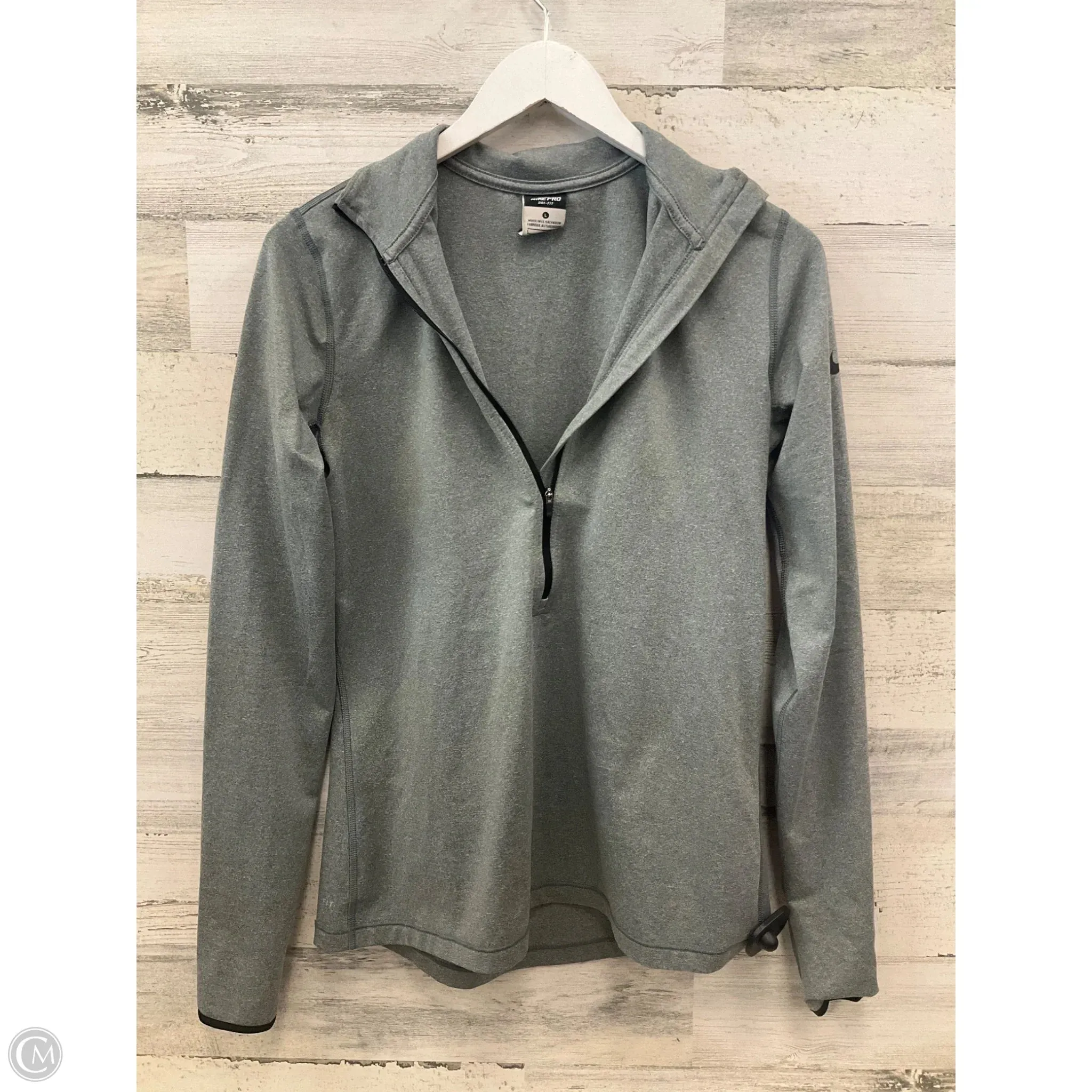 Athletic Jacket By Nike In Grey, Size: L DualLayer Weave RubberizedButtonClosures