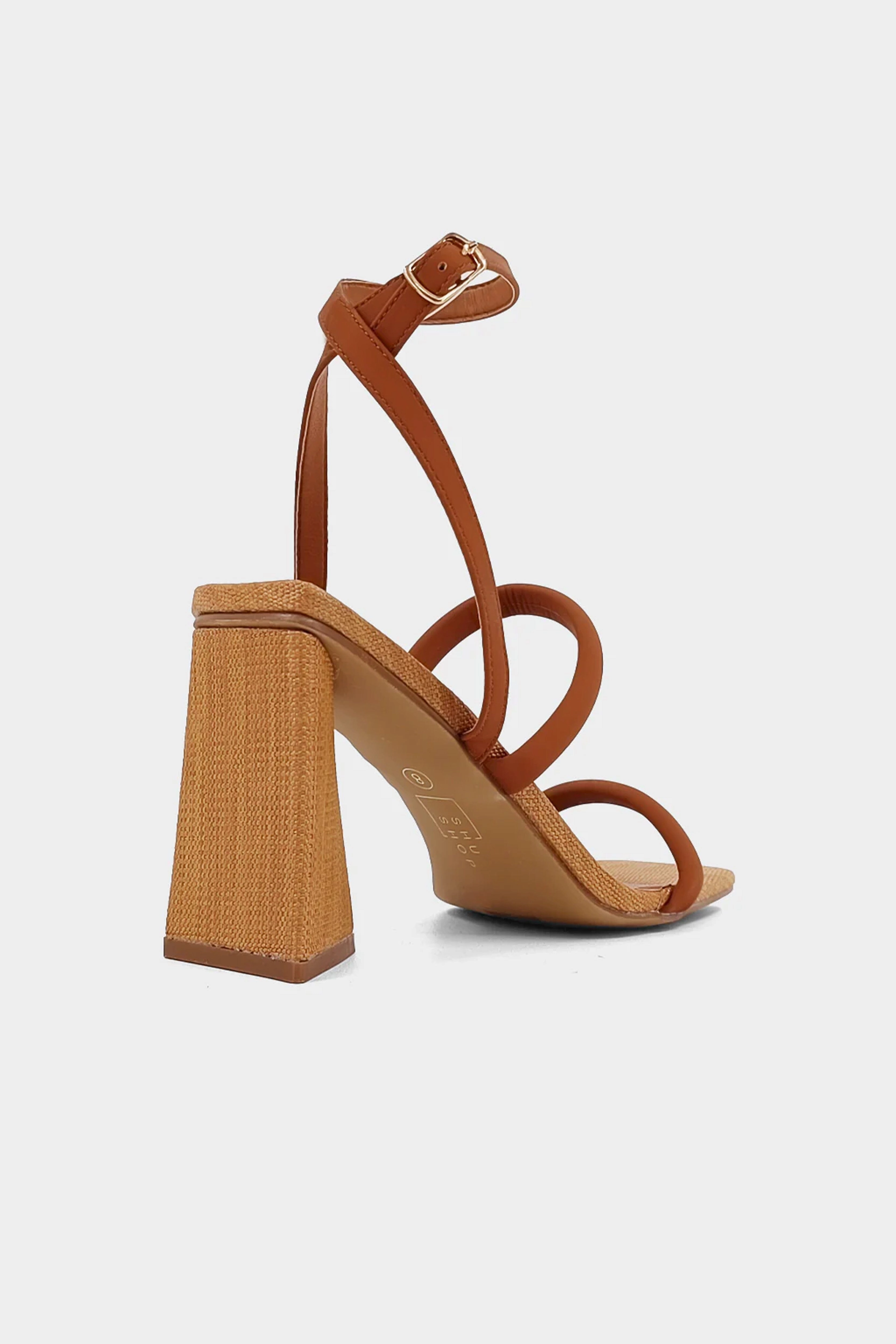 Classic Black Heels Peep Toe Booties SHUSHOP | Evangeline Heel - Cognac