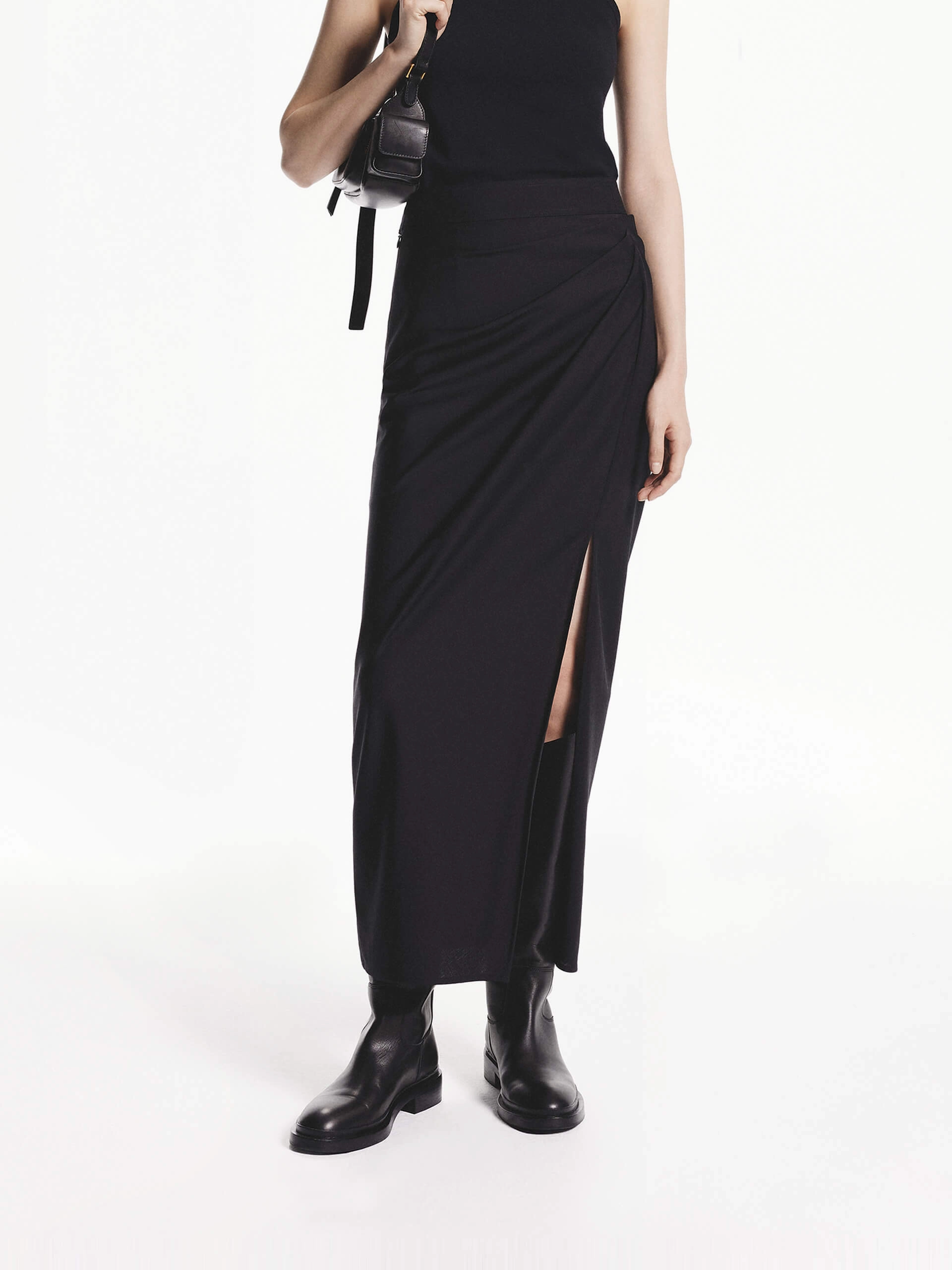 Side Pleated Midi Skirt Subtle Detail